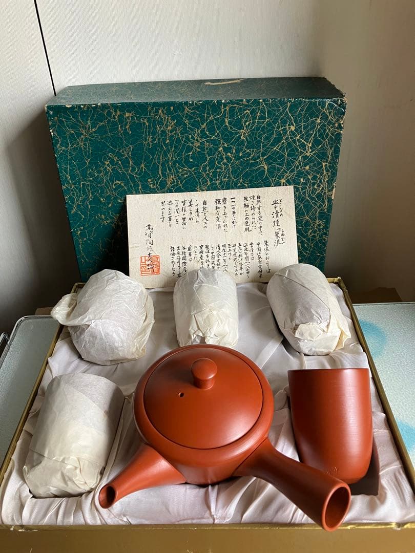 昭和レトロ　高級　常滑焼　高資　急須1&5客茶碗　セット　未使用品　箱あり 朱泥 昭和レトロ 高級 常滑焼 高資 急須1&5客茶碗 セット 未使用品 箱あり