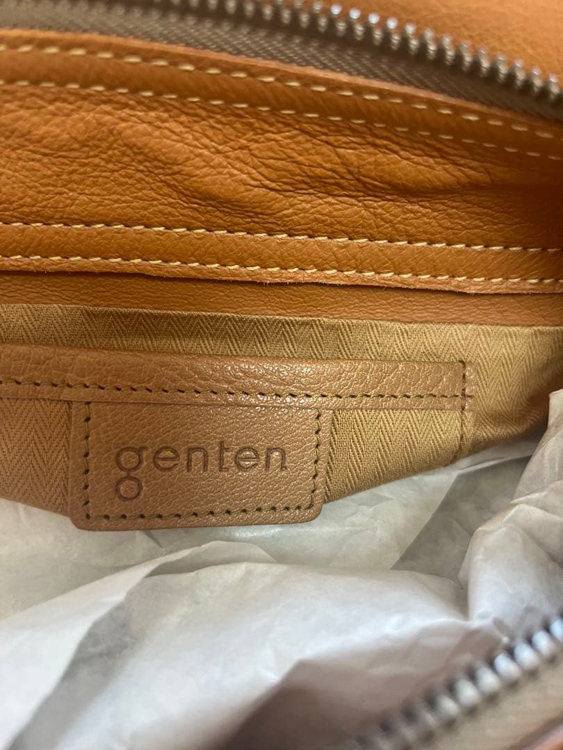 genten ブラウンレザー トートバッグ 大きめ 外ポケット付き