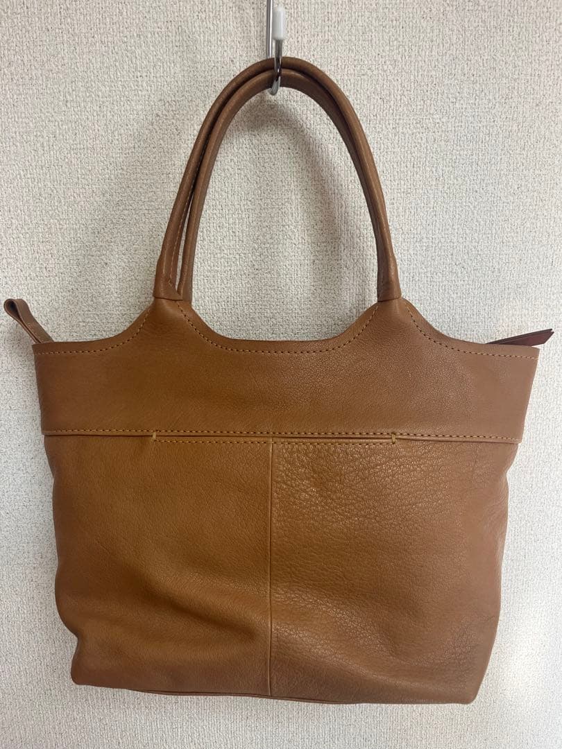 genten ブラウンレザー トートバッグ 大きめ 外ポケット付き