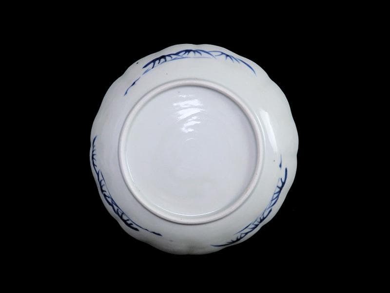 古伊万里　染付　墨弾き　撫子に蝙蝠の図 ５寸半皿　５客　252AS-CAx