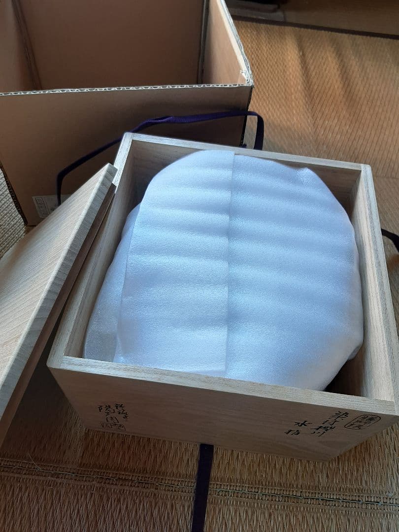 茶道具 染付 桜川 櫻川 水指 共箱 膳所焼 五角 水差 水入れ