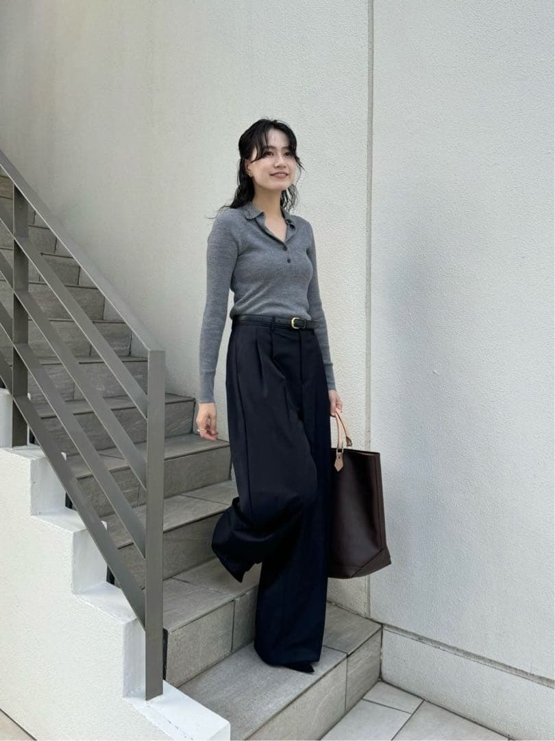 Whim Gazette(ウィム ガゼット) ポロカラーセーター　グレー