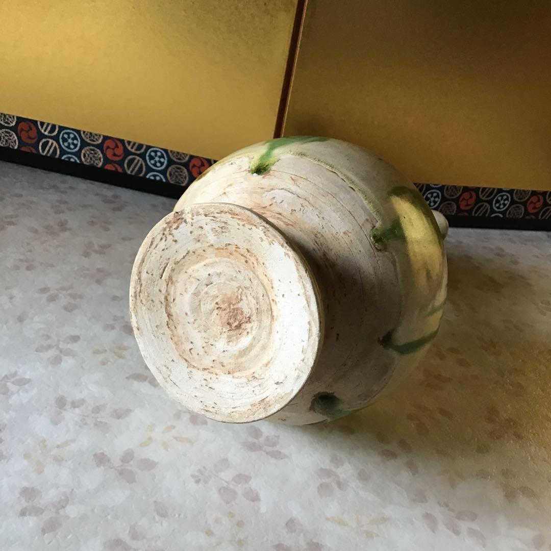時代　唐綠黄秞竜耳瓶　中国