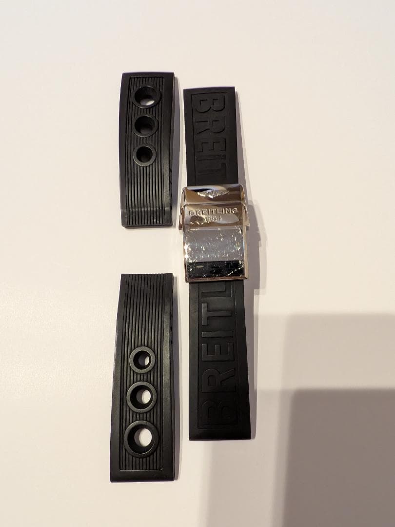 純正BREITLING ブラックラバーベルト フォールディングバックル SET
