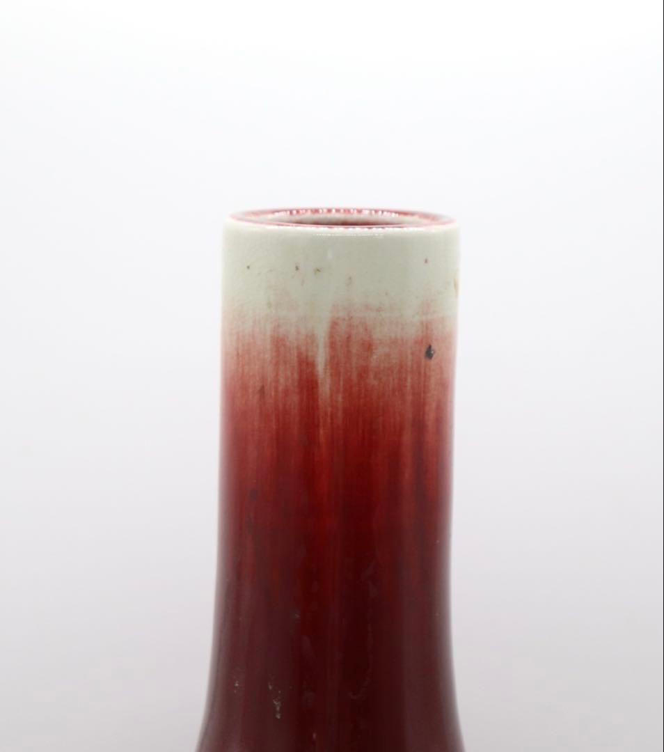 中国　紅釉長頸瓶　送料込み250614