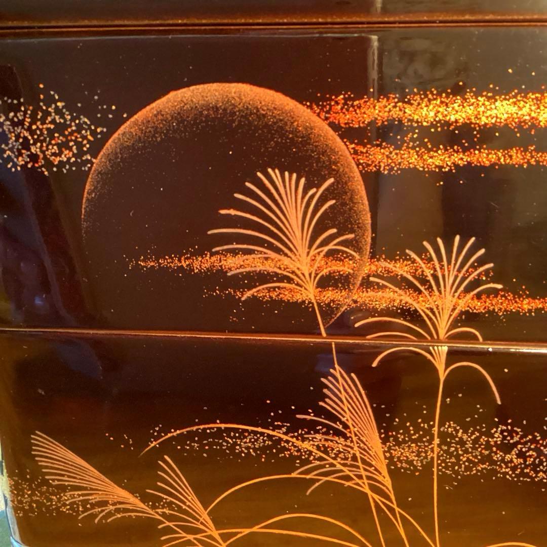 A1027 木製輪島塗　３段重箱　　「久世宗春」　草花蒔絵