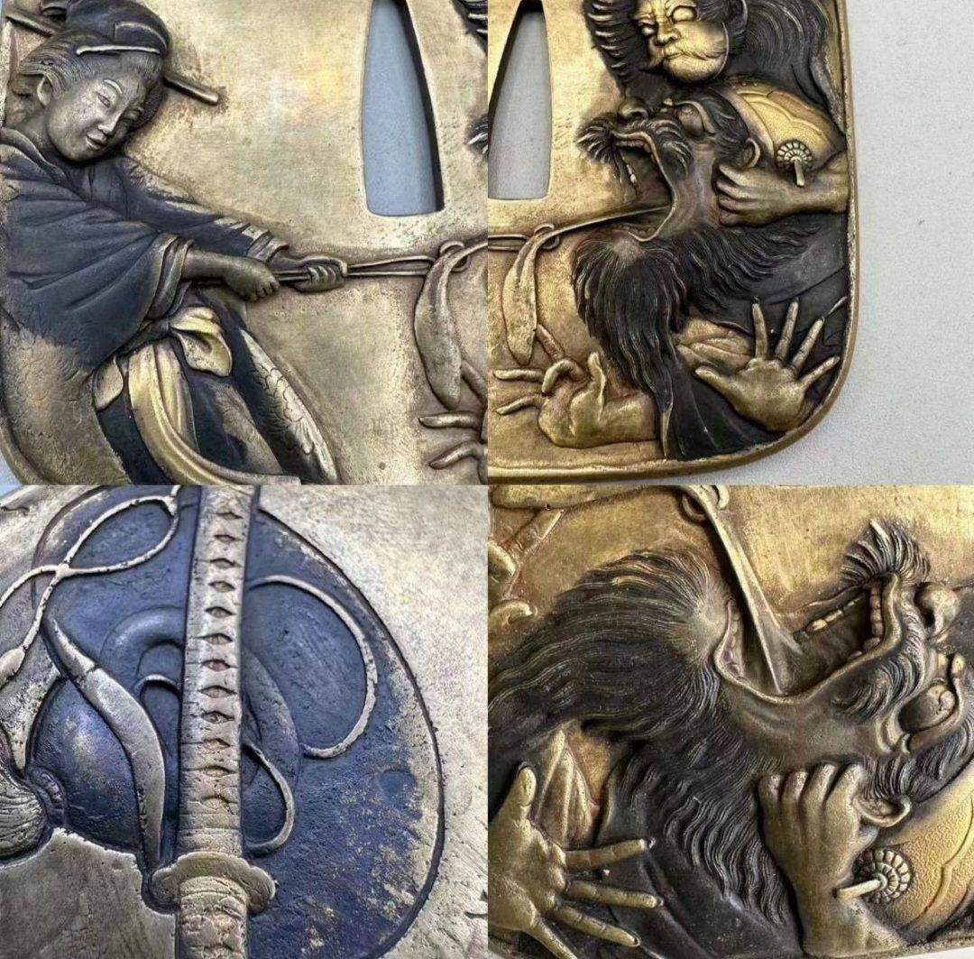 時代名品 浄明軒 鈴木容光刻 閻魔舌抜き図大鍔 鐔 日本刀 刀装具 刀剣 武具