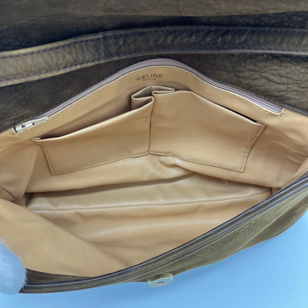 【希少】CELINE スエード マカダム ロゴ型押し フラップ ショルダーバッグ