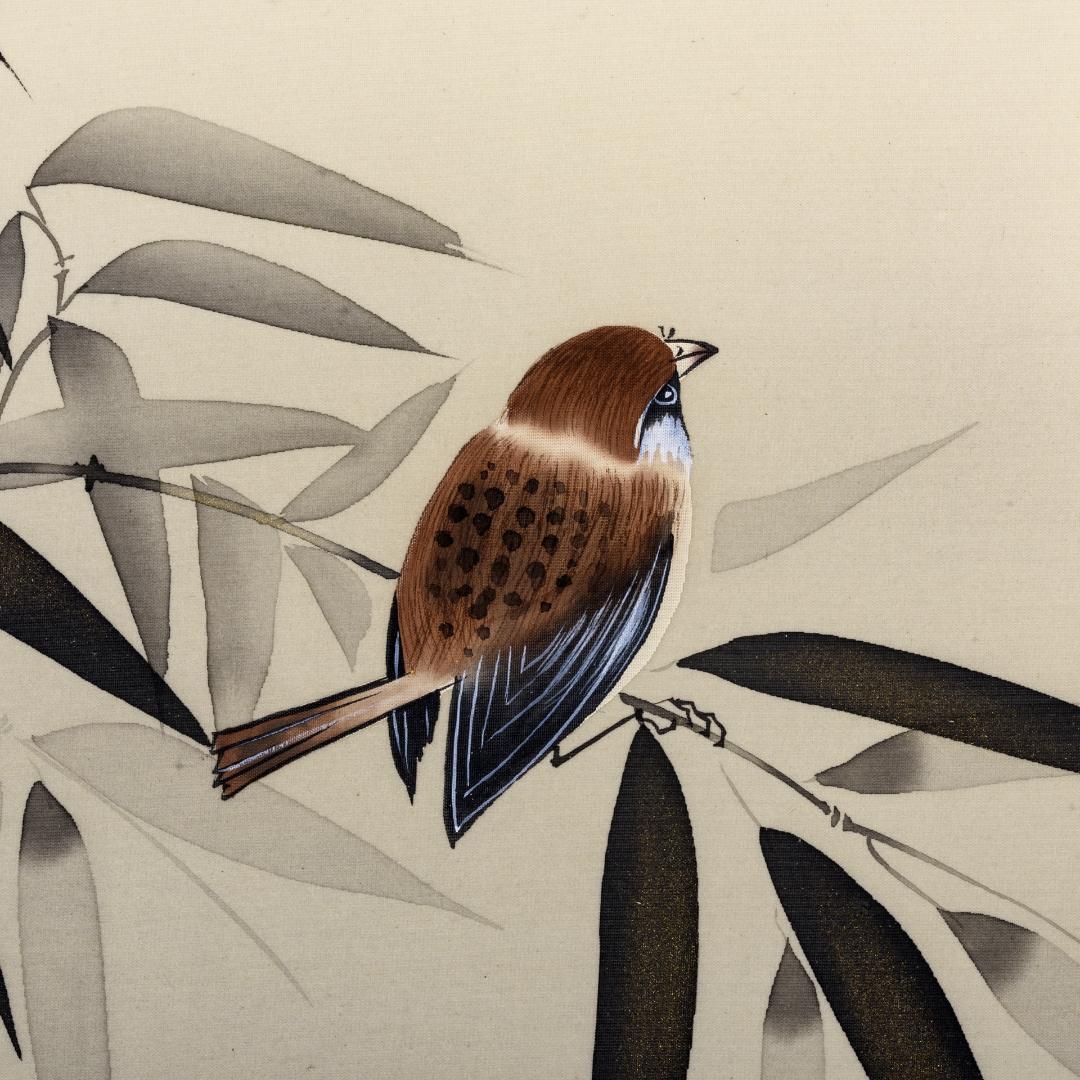 F10 肉筆水彩日本画 『雀』 高級木製額縁付属 外寸約713×638mm