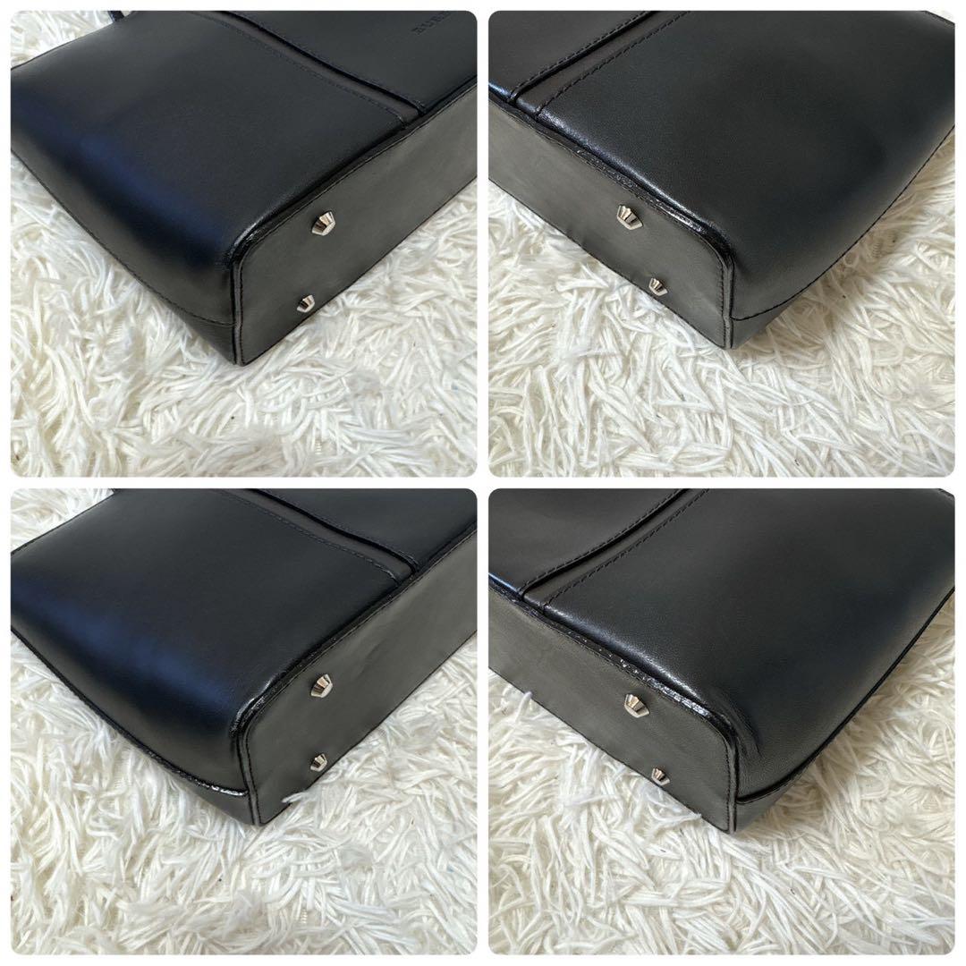 美品　BURBERRY バーバリー ハンドバッグ 横長 ノバチェック 本革 黒