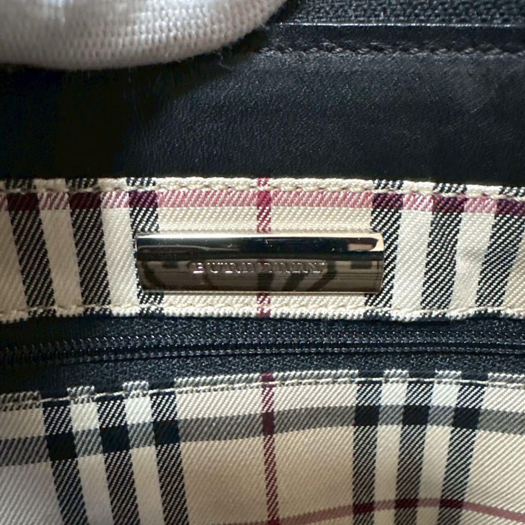 美品　BURBERRY バーバリー ハンドバッグ 横長 ノバチェック 本革 黒