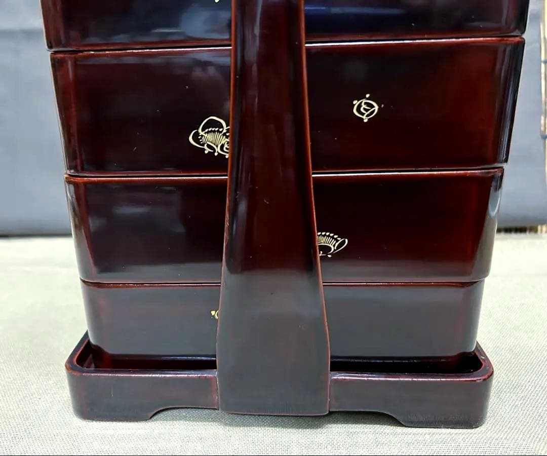 未使用/大特価❕会津塗/手付/四段重箱/1点 本漆塗＊本金＊沈金/和食器