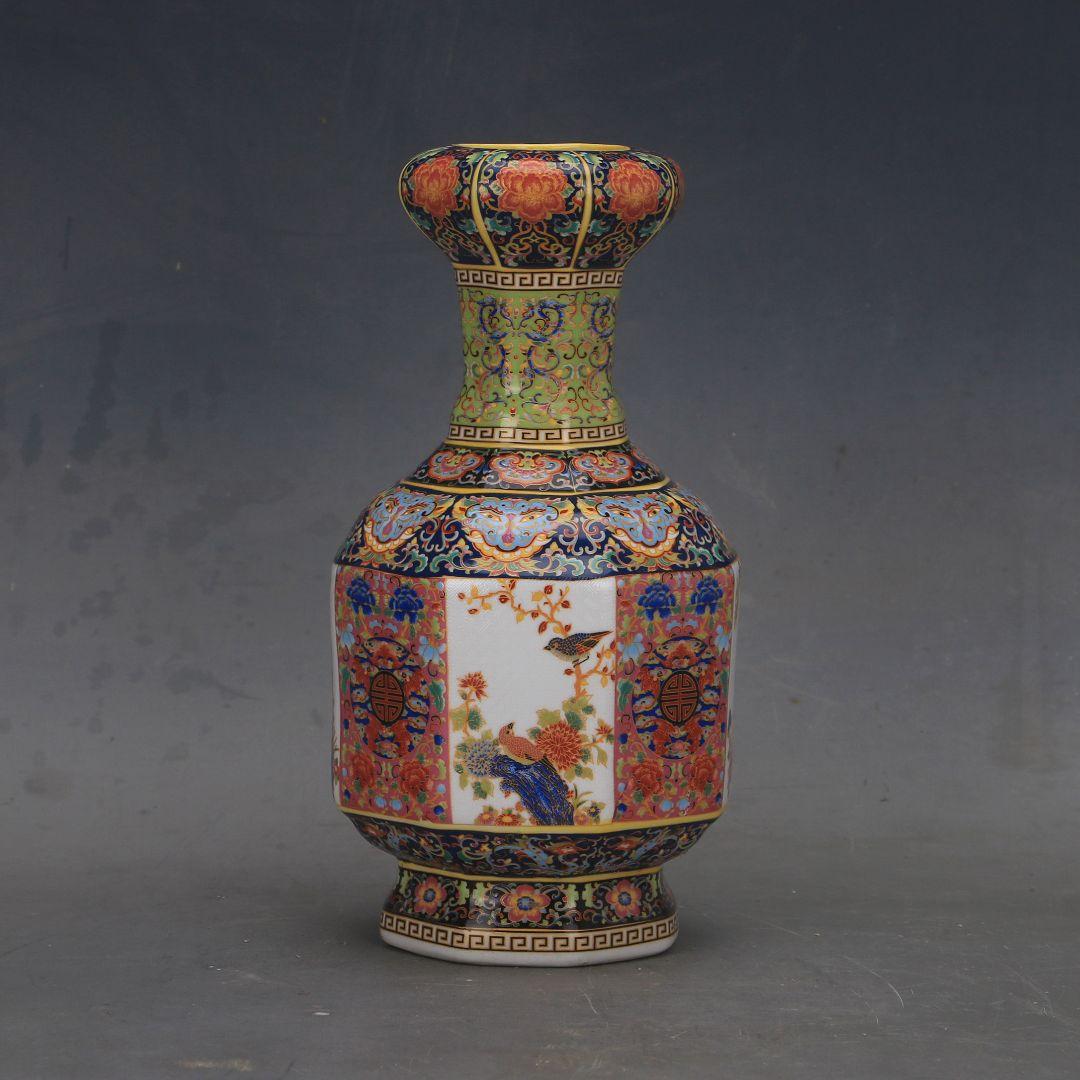 花鳥八方瓶は清雍正琺瑯彩窓窓瓶 景徳鎮 陶磁器 装飾品 現代工芸品 美術品 置物