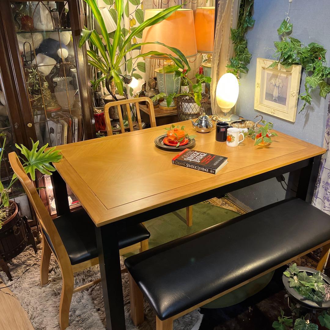 リュウ Sale ヴィンテージ ヘリンボーンデザインダイニングテーブル北欧