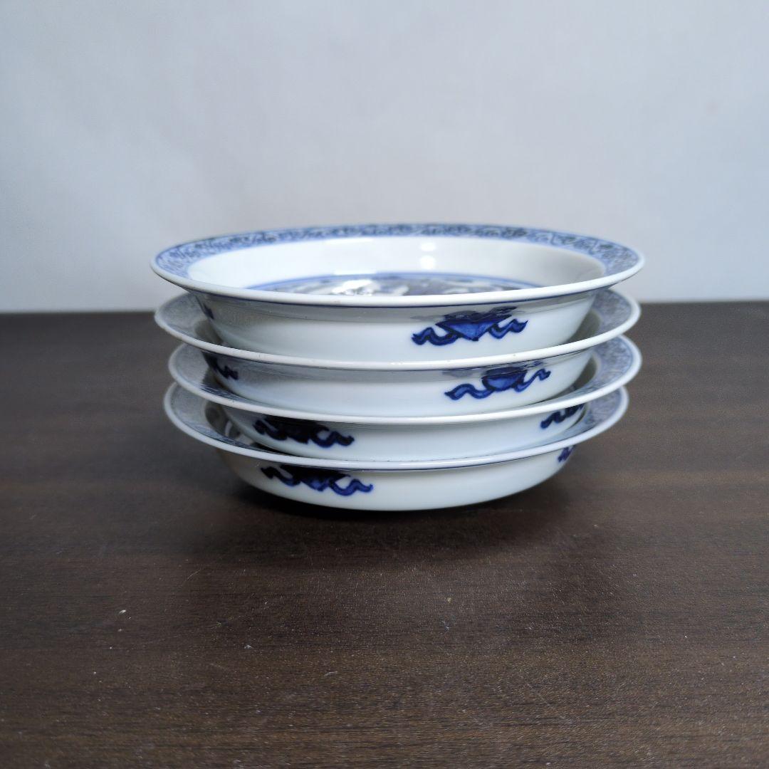 平安 北峯 染付 雲龍文 小皿 四客