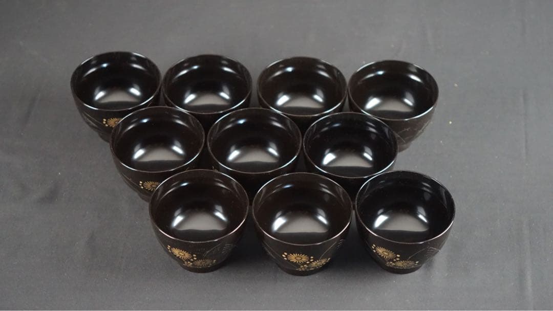 輪島塗 牧野一也 秋草沈金 吸物椀 10客 共箱 未使用 美品