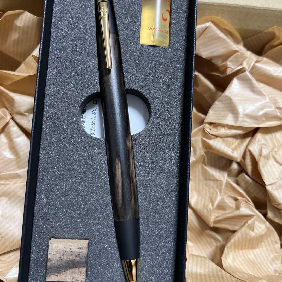 【新品・未使用】野原工芸 ボールペン 黒柿 スリム ゴールド