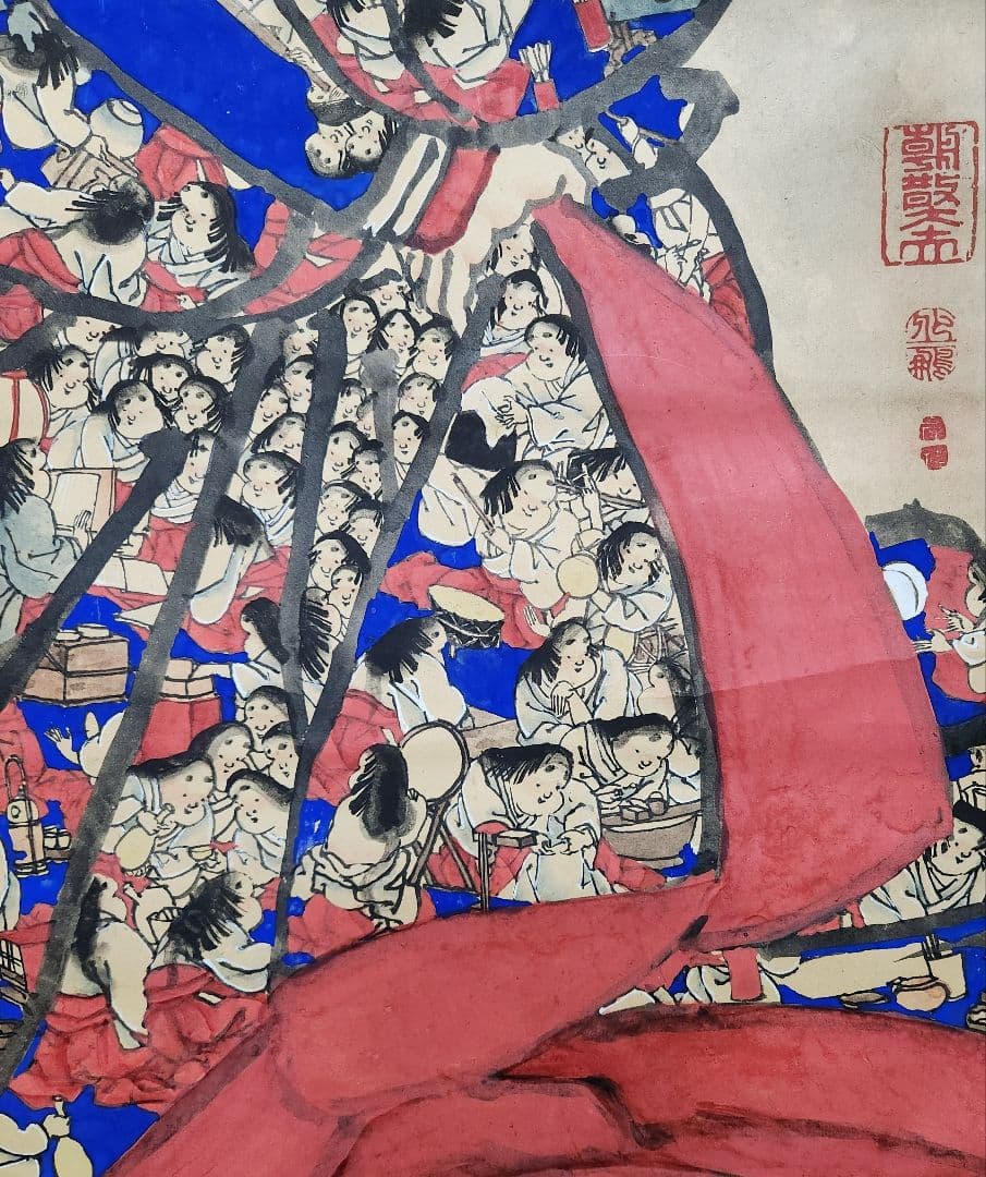 【大多福図(百福)】岸禮(岸礼) 734 掛け軸 大幅 お多福 岸派 肉筆