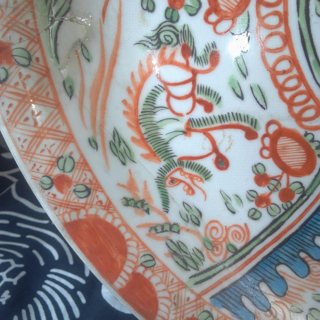 骨董6 ひび直しあります注意多色花模様の陶器皿 - メルカリ