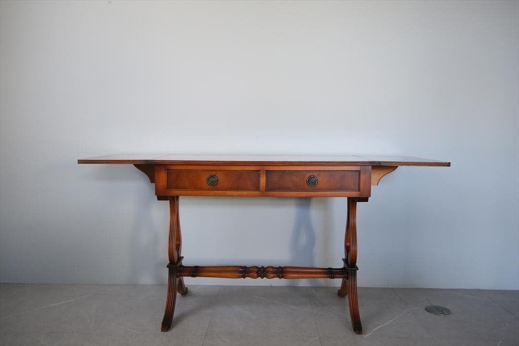 英国アンティーク木製ドロップリーフソファテーブル/折畳式机