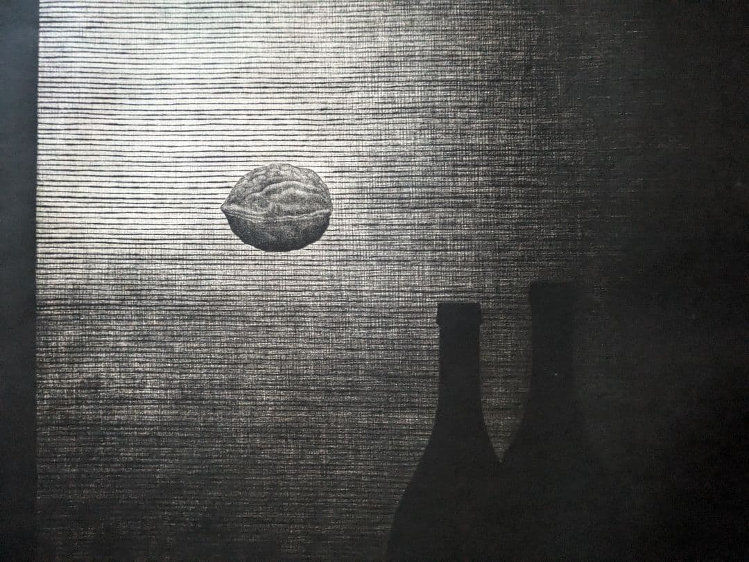 格安l浜口陽三の腐蝕銅版画　“黒”が織りなす静謐な銅版画「ボトルとナッツ」美品