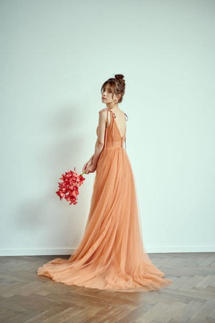 リボンショルダー Vネック テラコッタドレス W271TE