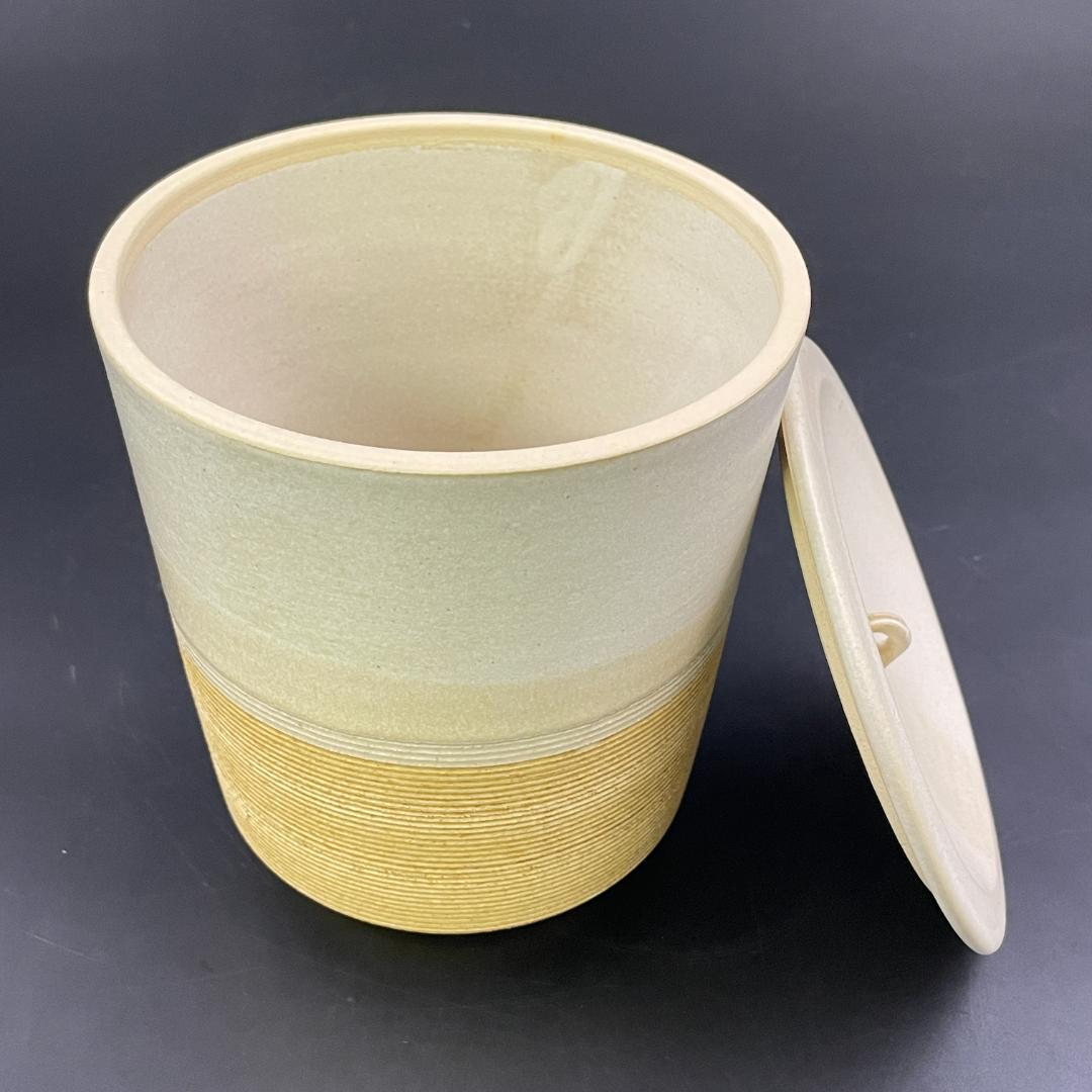 美品 京焼 小川文斎 櫛目水指 布目 茶道具 共箱付 骨董品