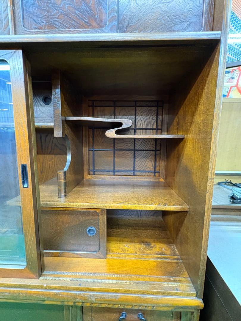 高級 欅（ケヤキ） 茶箪笥 和家具 飾り棚 違い棚 美品 飾り棚 昭和レトロ