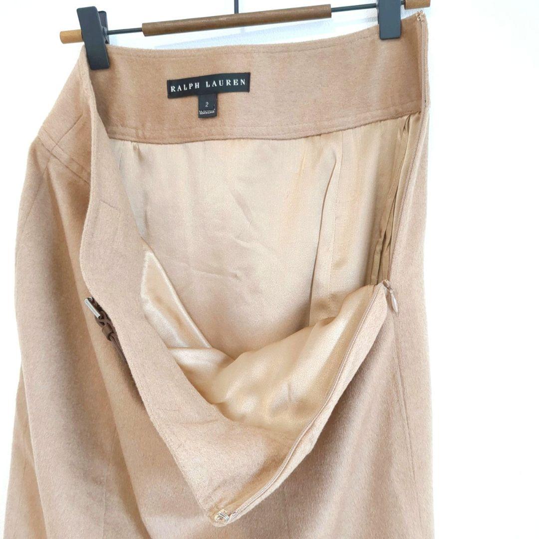 ラルフローレン　タイトスカート　膝丈　毛　絹　秋　冬　洋革　カジュアル