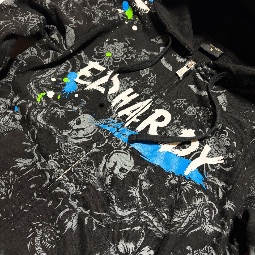 y2k 00s Ed Hardy パーカー 総柄 平成 ギャル グランジ 短丈