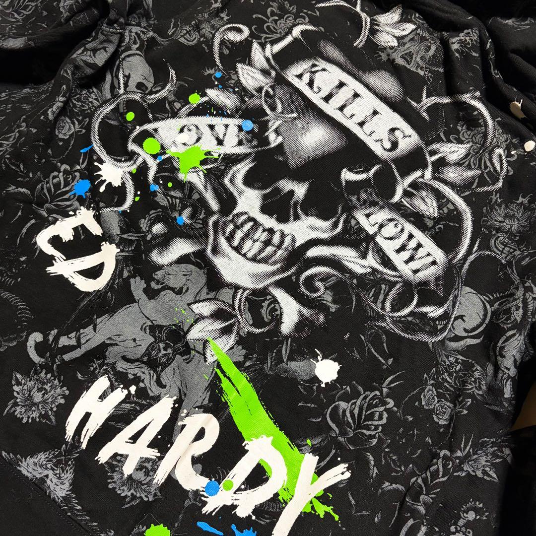 y2k 00s Ed Hardy パーカー 総柄 平成 ギャル グランジ 短丈