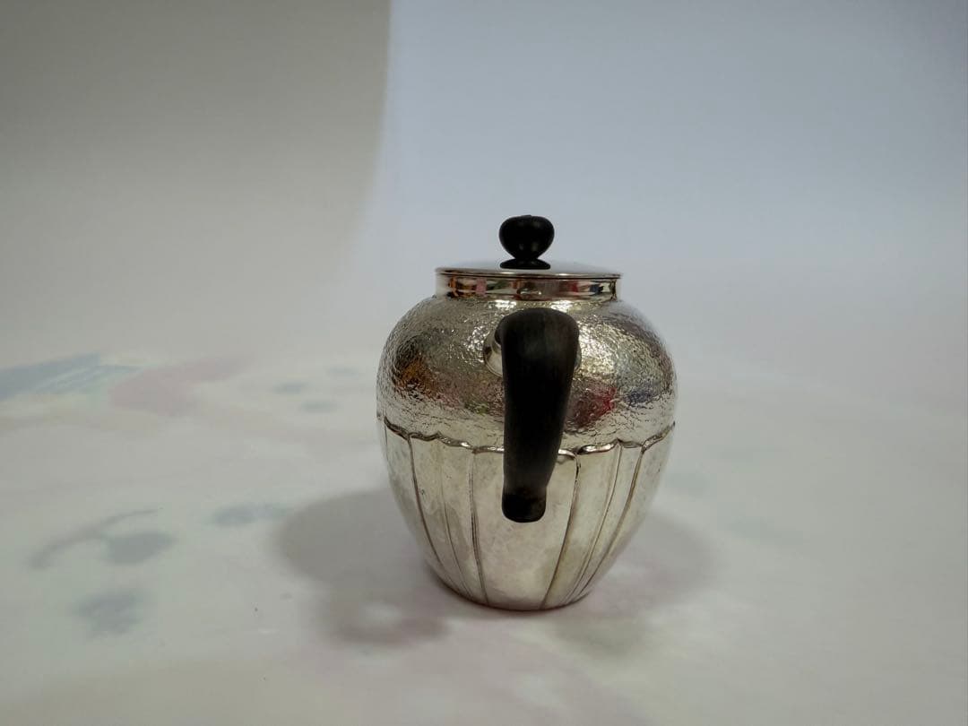 純銀製 菊文 唐木手 急須 銀瓶 煎茶道具