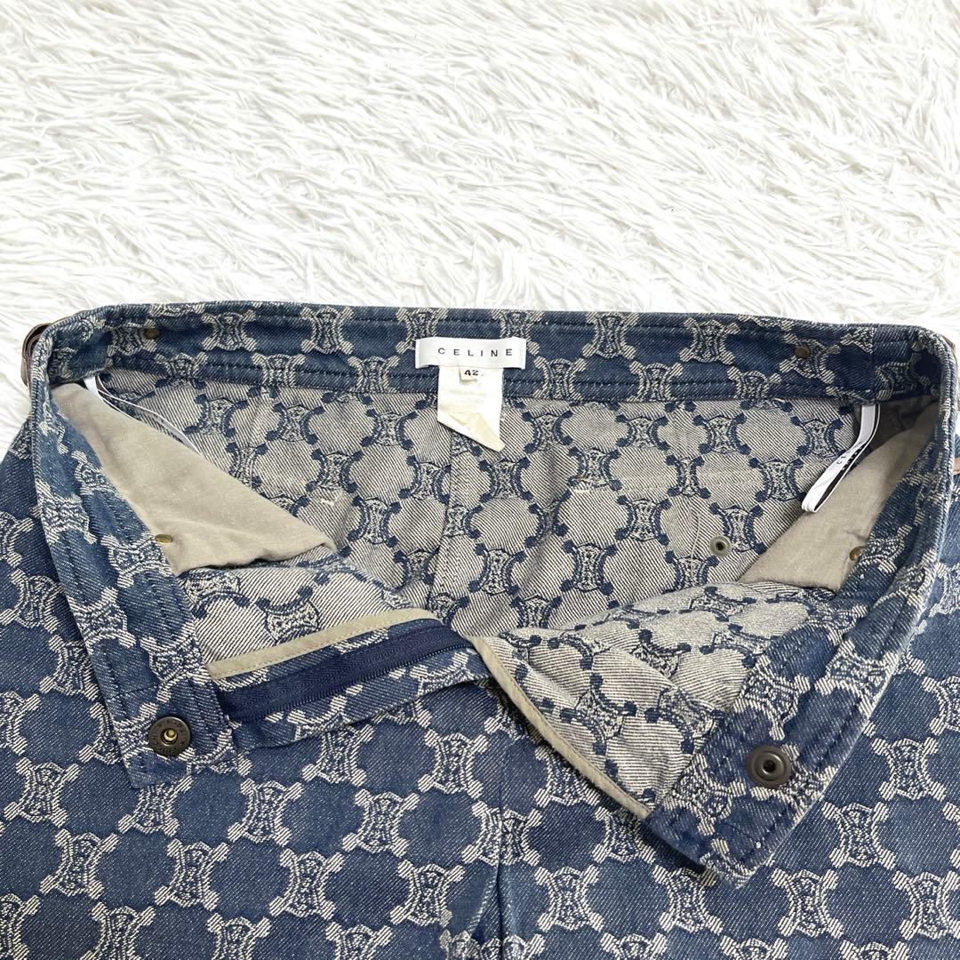 【稀少サイズ 42】セリーヌ デニムスカート マガダム ボックスプリーツ ブルー