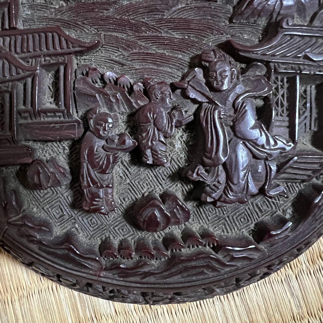 中国美術 堆朱 楼閣紋 サイズ 約 高さ6cm 幅 13cm