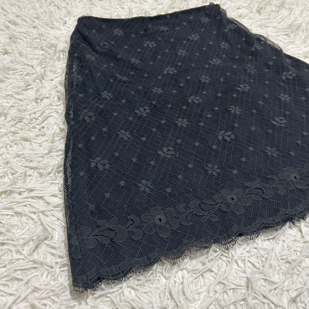 CHANEL 03A ココマーク 花柄刺繍 レース チュール フレアスカート40