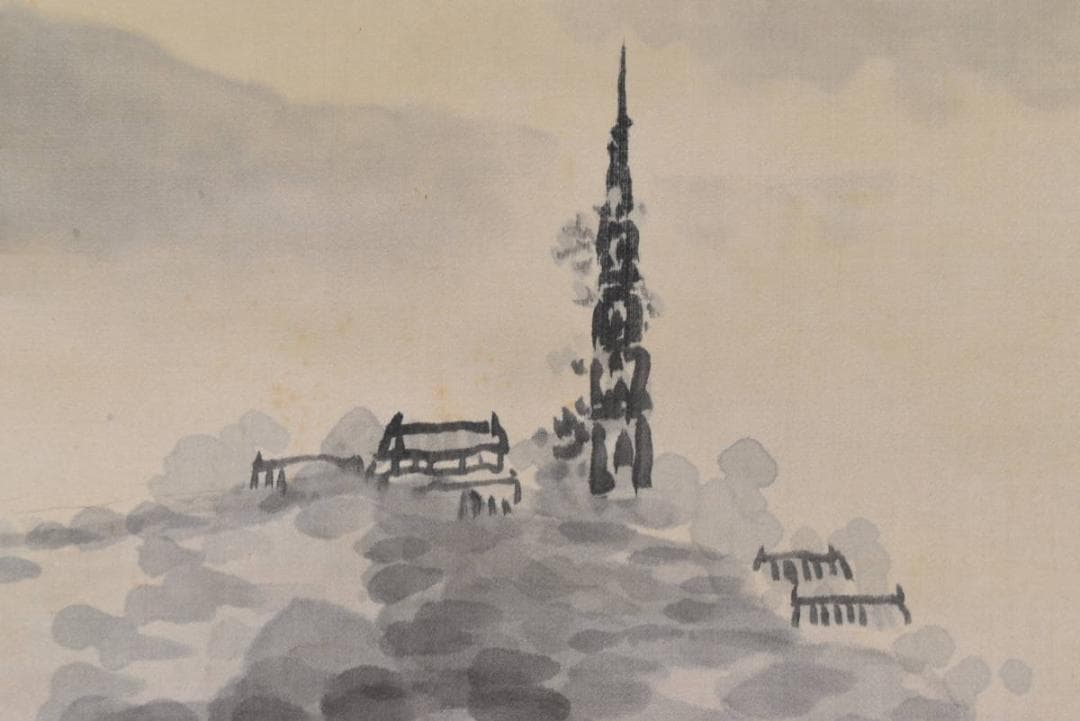 【真作】福田浩湖/西湖暁雨/中国山水図/山水人物図/掛軸/名家伝来/AA-573