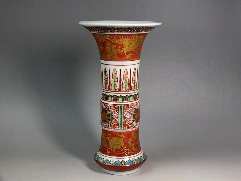 ☆ 須田菁華 作 古赤絵金襴手尊式 花生 共箱 ☆A12