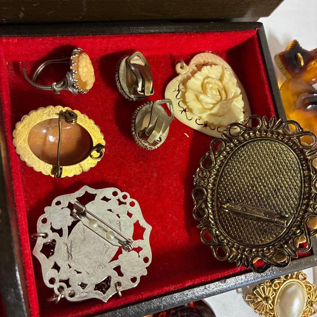 アンティーク ジュエリー カメオ BA800 七宝焼 翡翠 イヤリング ブローチ