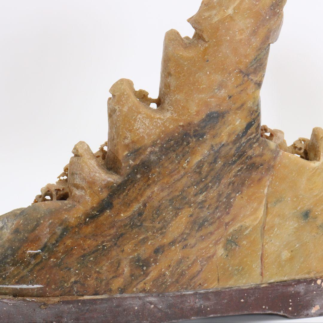 玉石蝋石青田石 楼閣山水雕 中国 床飾 置物 V201