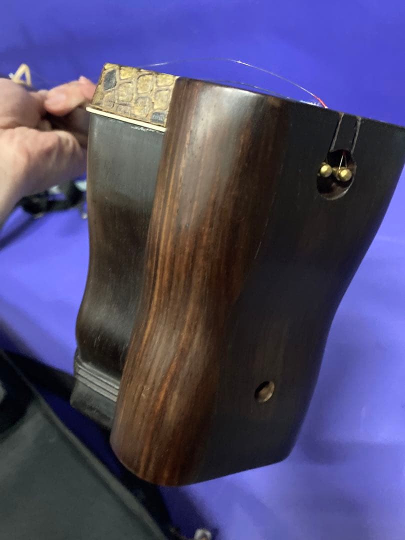 B）中国民族楽器 丁豪康精製 高級 明清古料 老紅木 二胡 弓 ケース 付属品付