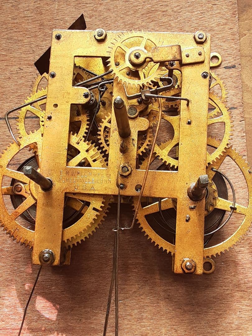 明治時代の八角形の柱掛時計、アメリカ製、機械式、ボンボン時計、調整済動作品