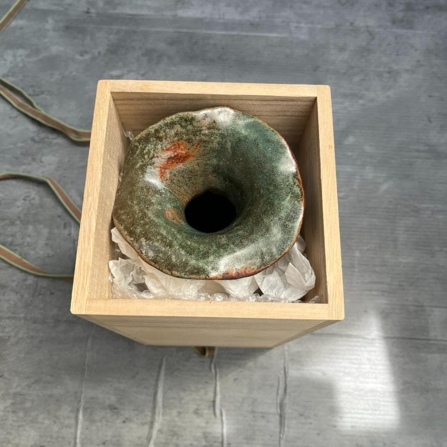 【備前焼】矢部篤郎 1点モノ 希少 花瓶 一輪挿しオレンジ 緑 陶芸品 陶器