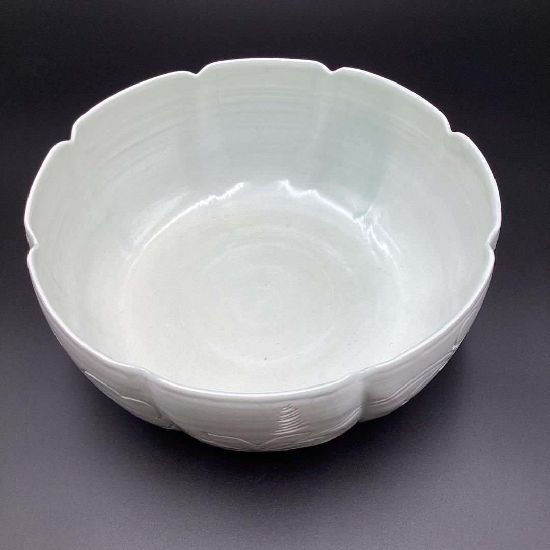 平水指 刻花草文 楽山窯 榊原勇一作 古物 桐箱入 毬花