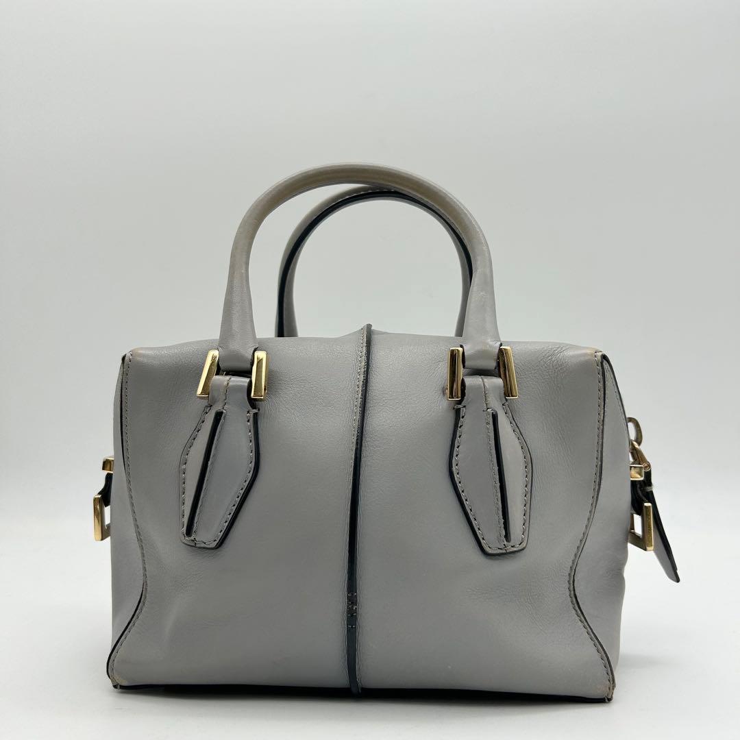 TOD'S　トッズ　ミニショルダーバッグ　2way　レザー　グレー　Dキューブ