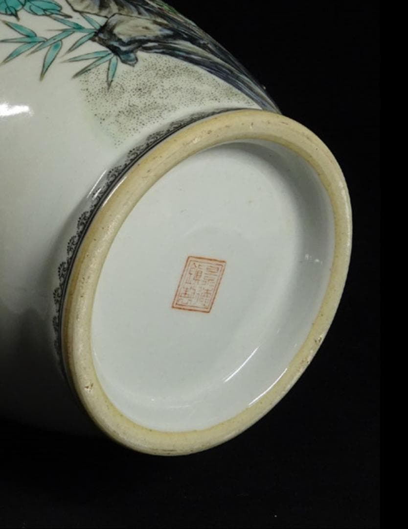 中国古玩 景徳鎮製 孔雀漢詩文大花瓶 高約36cm 時代物 粉彩