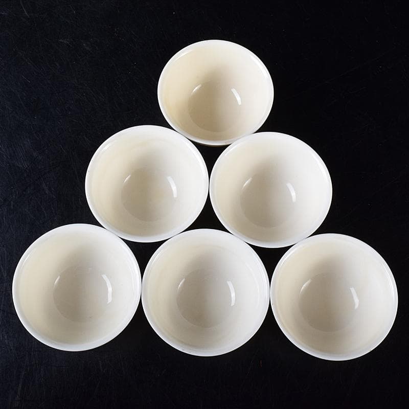 中国　徳化窯白磁　印刻　双龍文　煎茶碗　六客　V　8129E