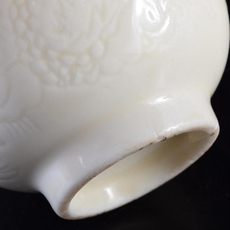 中国 徳化窯白磁 印刻 双龍文 煎茶碗 六客 V 8129E