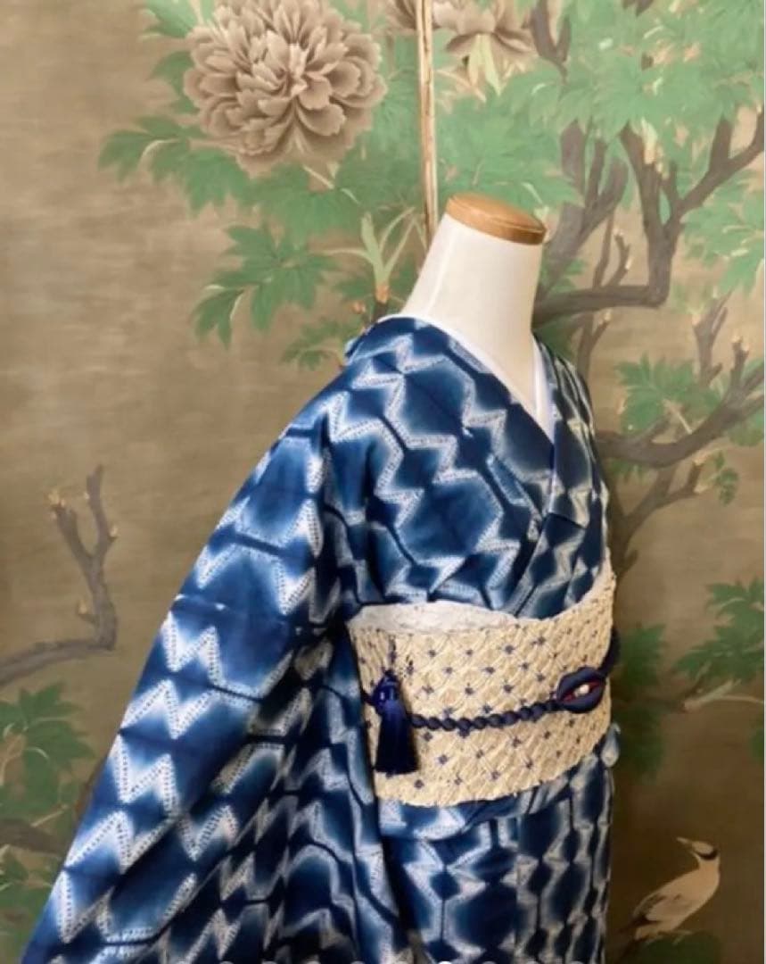 【高級】【美品】有松鳴海絞　日本製の伝統工芸士さん染め絞り 単衣浴衣