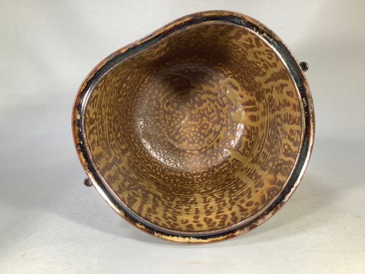 高取焼 亀井楽山 掛分耳付水指 茶道具 送料無料