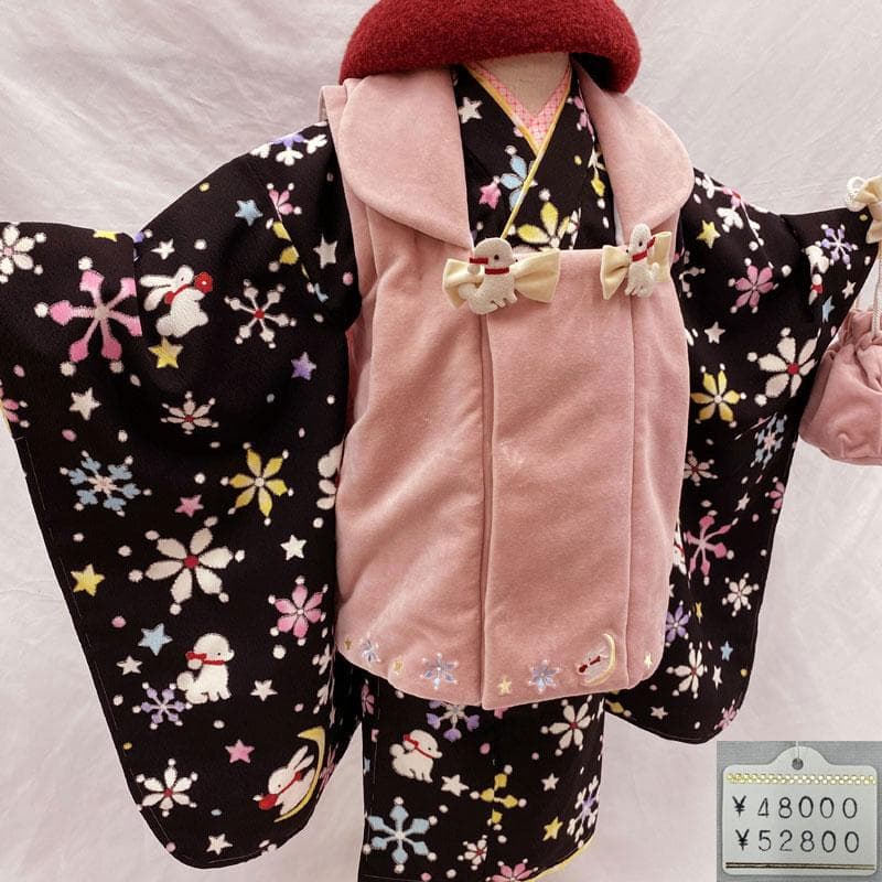 409ag27◎七五三 三歳 女児 被布フルセット ポンポネット◎未使用品